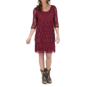 WRANGLER Burgundy Lace Tiered Midi Dress NWT Size L
